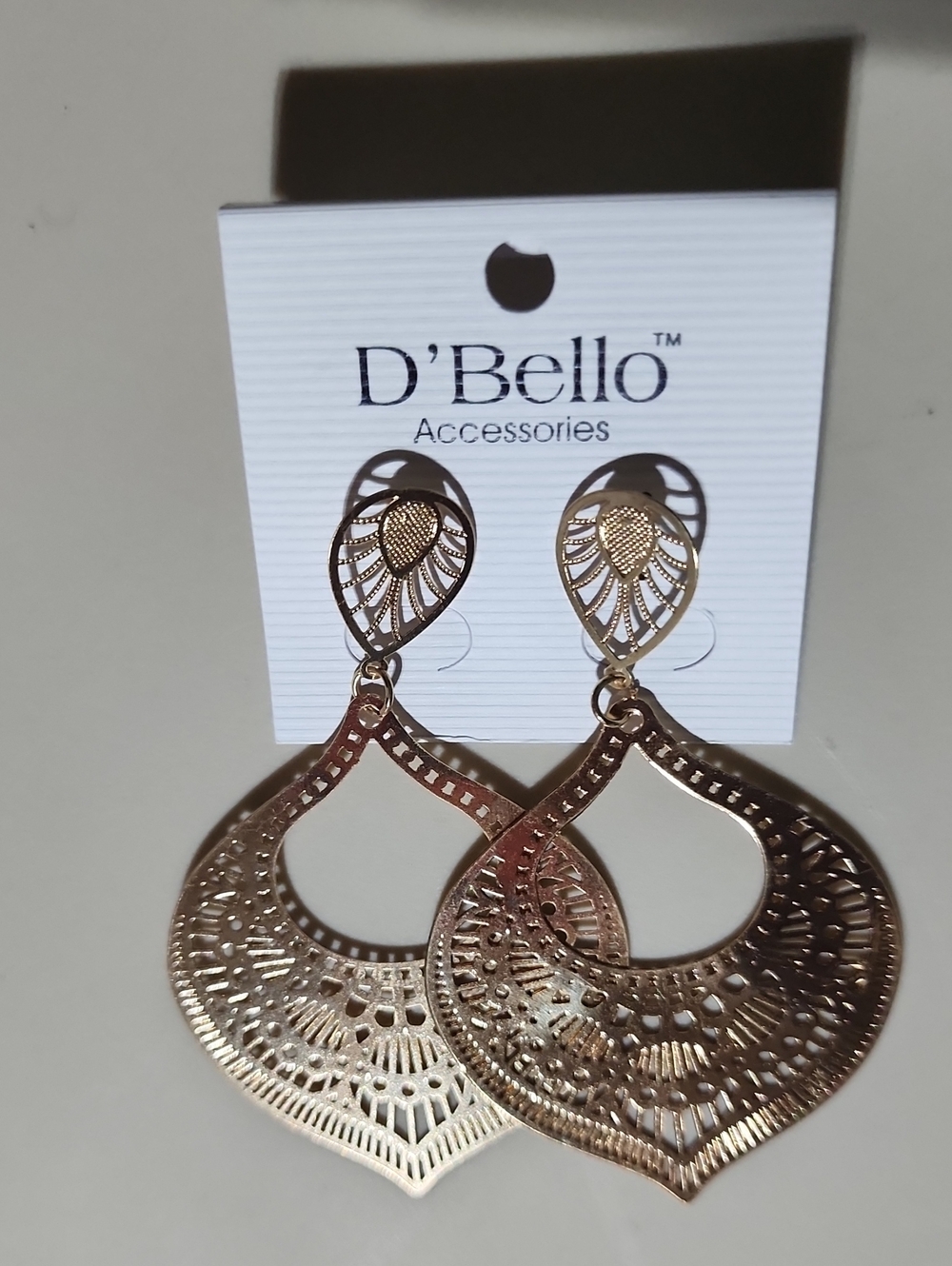 Gold Tone Filigree Teardrop Earrings